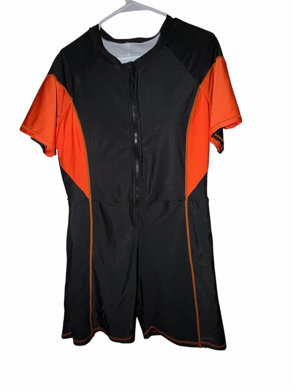 SHEIN Plus 3XL Zip Front Colorblock One Piece Swimsuit Black Orange